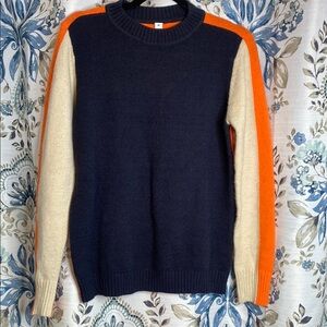 COLOR BLOCK SWEATER. Navy, Beige, and Orange Sweater.  Size M.